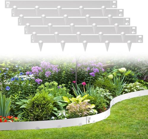 Hebitod Lot de 35 bordures de pelouse en métal anthracite pour gazon avec pieds de 8 cm, 35 m - Bordure de tonte flexible en acier de 1,5 mm - Longueur : 1 m - Hauteur : 15 cm