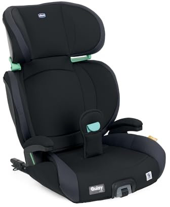 Chicco Quizy i-Size, Kindersitz 3-12 Jahre (100-150 cm), Mit Isofix-System, mit Liegeposition, Höhenverstellbar, mit gepolsterten Armlehnen und komfortablem Sitz, (15-36 kg), Gruppe 1/2/3, Schwarz