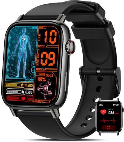 BANLVS 2025 Smartwatch Herren Damen mit ΒΙυtzυcker/EKG/HRV, 1,83 Gesundheitsuhr mit Herzfrequenz, SpO2, Schlafmonitor, Blutdruck 145+ Sportmodi IP68 Fitnessuhr Schrittzähler iOS Android Schwarz