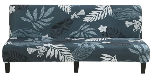 ShowyLive Housse Clic Clac 190x140CM Couverture de Canapé Extensible sans Bras 3 Places - Protection de Meubles pour canapé Pliable - Fleurs et Feuilles