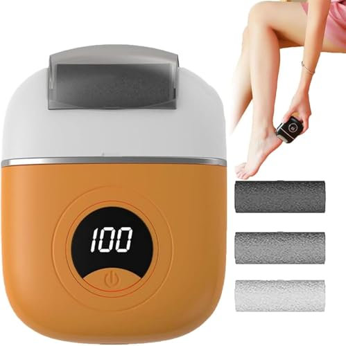 Electric Foot File, Professional Electric Foot Callus Remover, USB Rechargeable Waterproof Hard Skin Remover Foot with 3 Rollers 2 Speed, Portable Pedicure Tool for feet Cracked Heels (Orange)