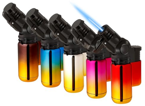 Lot de 5 briquets au butane coupe-vent avec flamme rechargeable pour bougie, camping, pâtisserie, barbecue (carburant non inclus) (5, couleur)