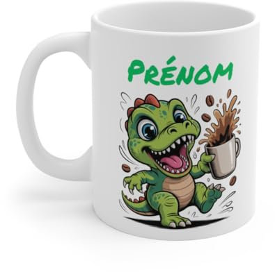 Teecustom Mug Hérisson Personnalisé – Tasse Café Mignonne et Énergique avec Prénom – Cadeau Original (Dinosaure)