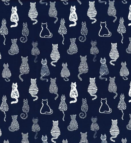 Pyrhan 100% Cotton Material By Rose & Hubble | Cute Shadow Cats Printed Cotton Fabric by The Metre UK | 114 Cm 45 Inch Wide | Art & Craft | Ideal for Dress Fabric or Fat Quarters