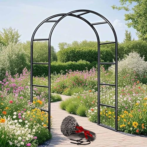 Schwer Rosenbogen Verzinkt Gartenbogen, Wetterfest Rosenbogen Aus Metall Stabil Für Kletterpflanzen Freistehend, Gartenlaube, Rosengestell Torbogen 120 140 180 200 240 280cm(Schwarz,W350 X 220cm)