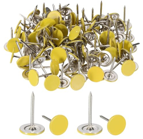 sourcing map 100Pcs Upholstery Thumb Tacks, 7/16 x 11/16 Flat Head Upholstery Push Pins Decorative Nails for Wood Wall Furniture, Light Yellow