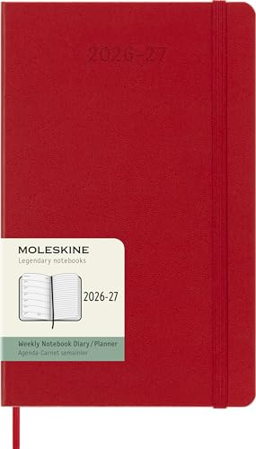 Moleskine Agenda semanal 2026-2027 – Calendario de 18 meses con sección de notas, tapa dura y cierre de goma, color escarlata, tamaño grande, 13 x 21 cm