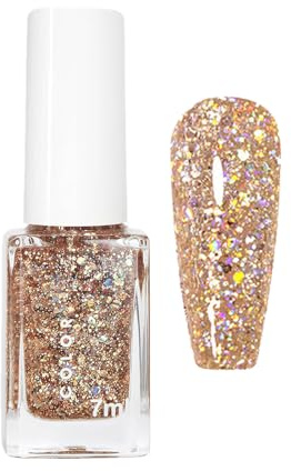 Glitter Nail Polish, Sparkly Gold Nail Varnish, Flash Shinny Gold Nail Polish Breathable & Water-Based Formula, Quick Dry&Long Lasting Diamond Nails Paint Sequins, No Need Cure