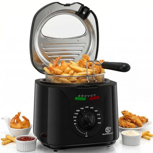 SUPERLEX Friteuse mit Fett 2L Elektrische 1300W Kompakte Mini Fritteuse Öl | mit Temperaturregelung Edelstahl Filter für Knusprige Pommes Frites Hähnchen Fisch Snacks für Küche Haushalt Gastronomie