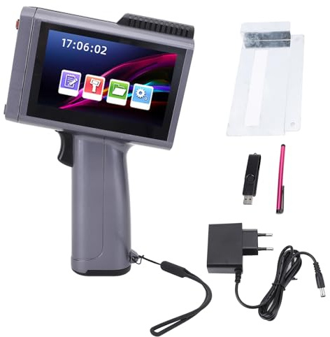 Juqrelith Imprimante Jet d’Encre Portable, Hauteur d’ Impression 12,7mm, Écran Tactile 4,3 Pouces, Multi Langues Supportées - Impression Rapide et Polyvalente, Idéale pour Bois, Plastique