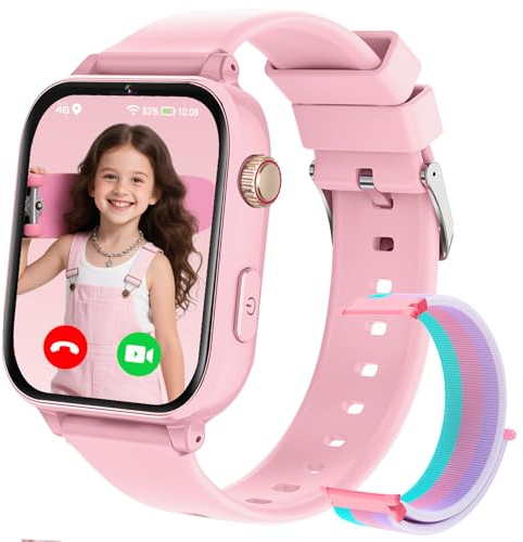 4G Reloj Inteligente Niño, Smartwatch Niños Niña con GPS, Videollamadas, Chat de Voz, SOS, Modo Clase, WIFI, Juegos, Cámara, Reloj Niños Regalo para Niñas niños 4-12 años Regalo (Rosaoscuro)