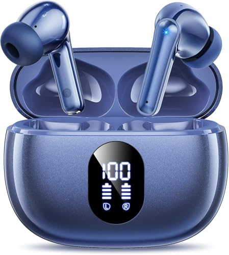 Kabellose Ohrhörer, tiefer Bass-Sound, Bluetooth 5.3-Kopfhörer, 48H Spielzeit, LED-Display, Ohrhörer mit Mikrofon, IPX7 wasserdicht, leicht, In-Ear-Kopfhörer, Touch-Steuerung für iPhone, TV, Laptop