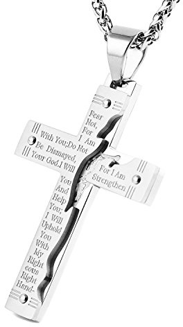 HZMAN Kreuz Kette für Herren Edelstahl Vaterunser Jesus Kruzifix Kreuz Halskette Anhänger Christlich Amulett Schmuck Geschenk