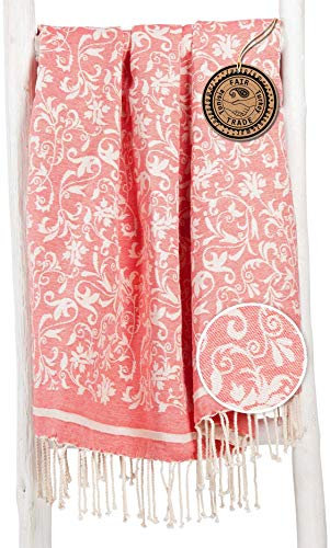ZusenZomer Fouta Hamamtuch Saunatuch Damen XXL 100x190 - Extra groß Orientalisches Badetuch Hamam Badetuch Strandtuch Leicht - 100% gekämmte Baumwolle - Fair Trade Hamamtücher (Koralle) (Koralle)