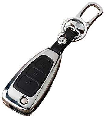 Happyit Zinc Alloy + Leather Car Key Cover Case for Ford Smart / Folding Focus Mondeo Edge Fiesta Kuga Mondeo MK4 Fiesta Fusion Escort Ecosport Car Key (B Black)