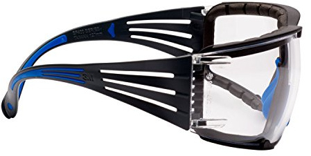 3M SF401SGAF-BLU-F SecureFit 400 Safety Glasses, Blue/Grey frame, Foam, Scotch Gard Anti-Fog, Clear Lens