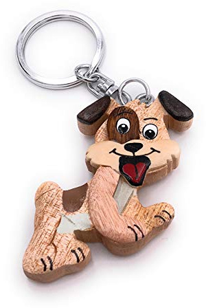 Onwomania - -Hund mit Zunge Schlüsselanhänger - Holz Glücksbringer ideal als Geschenk z.B. für den besten Freund, die beste Freundin, Mama - Für Männer, Frauen & Kinder