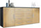 Vladon Sideboard Faro V2, Made in Germany, Kommode mit 2 Türen und 4 Schubladen, Schwarz matt/Eiche Natur (166 x 72 x 35 cm)