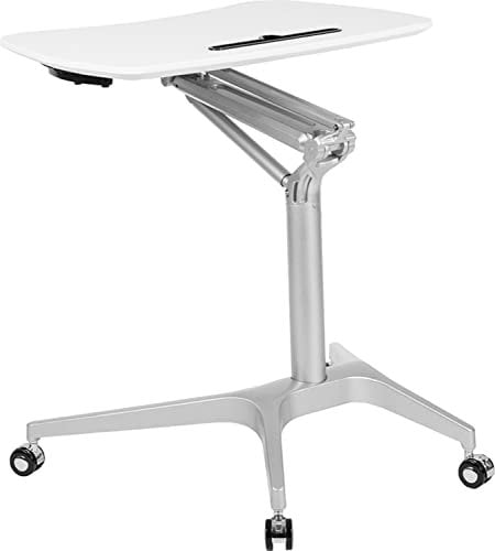 Flash Furniture Gia Mobiler Schreibtisch zum Hinstellen, ergonomischer Computertisch mit 71 cm Breite Oben (Verstellbarer Bereich 73,7 cm – 104,1 cm), Weiß