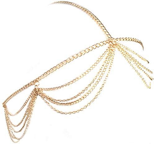 2LIVEfor Haarschmuck Gold Tropfen Orientalische Haarkette Kopfkette Gold Haarband Band Kette Party Festival Kopfschmuck Stirnband Boho-Kopfkette