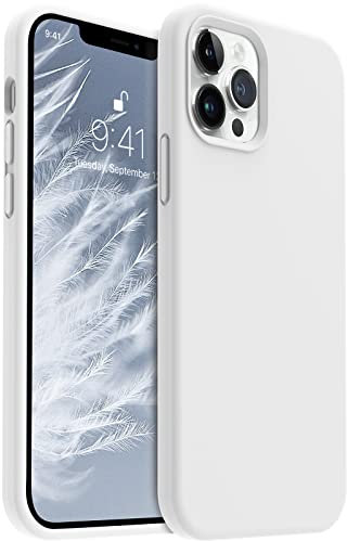 AOTESIER Shockproof Designed for iPhone 12 Pro Max Case, Liquid Silicone Phone Case with [Soft Anti-Scratch Microfiber Lining] Drop Protection 6.7 inch Slim Thin Cover, White