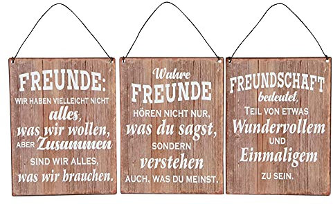 levandeo 3er Set Blechschilder H20cm Freundschaft Sprüche Braun Wandbild Wanddeko Deko Geschenk
