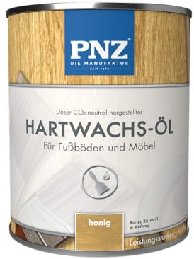 PNZ Hartwachsöl für Innen | Nachhaltig hergestellt mit regionalen Rohstoffen | Made in Germany | passend für Arbeitsplatte, Holzmöbel, Parkett, Holzboden, Gebinde:10L, Farbe:honig