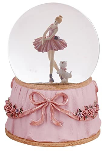 Singeek Ballerina-Schneekugel spielt Schwanensee, Ballett-Melode, Weihnachtsmusik, Schneekugeln, Ballettaufführung, Geschenke (Tänzerin mit Welpen)