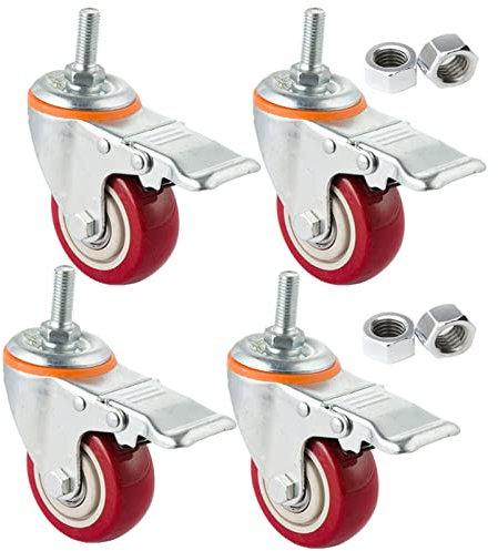 LOVEM Rollen Möbel mit Gewinde Bremse 4 Stück SchraubenspindelBremse aus Polyurethan geräuschlose Schwerlast Räder Abriebfestigkeit Möbelrollen (100mm M10,Bremse x4)