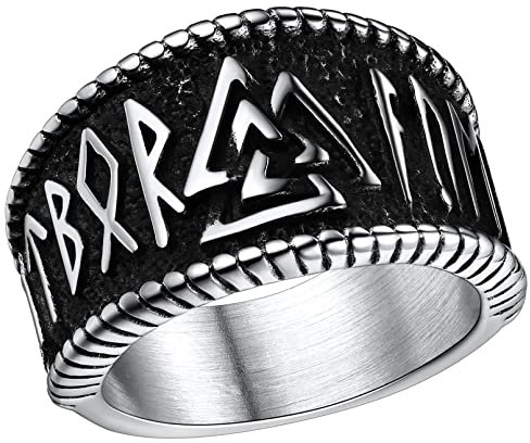 FaithHeart Edelstahl Viking Rune Fingerring in Größe 59 Punk Stil Valknut Ring Vintage Wikinger Rune Fingerring für Geburtstag Weihnachten