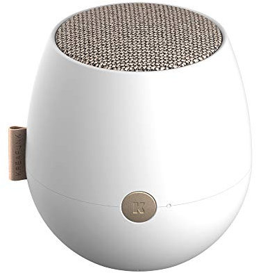 KREAFUNK aJAZZ, Bluetooth Design-Speaker, mit Voice Assistant Control und kabelloser Qi-Ladetechnologie, white