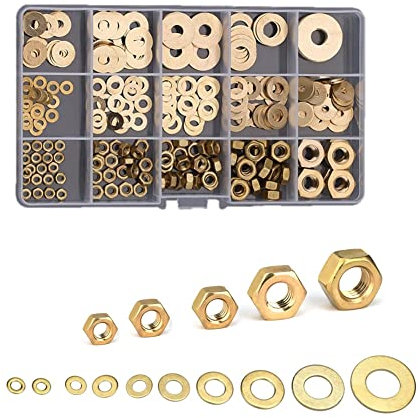 CONPHERON 253 Stück Messing Sechskantmutter & Unterlegscheiben Set mit Sortimentskasten M3 M4 M5 M6 M8