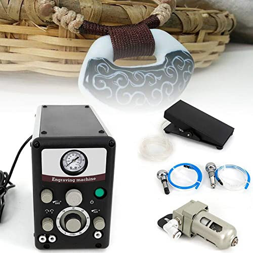 MTND Double-Head Impact Graver, Pneumatic Jewelry Engraver Machine, 220V/110V Electric Multi-Function Engraving Tool, 400-8000 PRM Graver for Craft, Grey