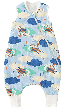 Schlafsack Baby mit füßen Ganzjährig, Baby Schlafsack mit Beinen 1.5 Tog, Baumwolle Unisex Baby Schlafsack Komfort 90 cm LULUMONKEY