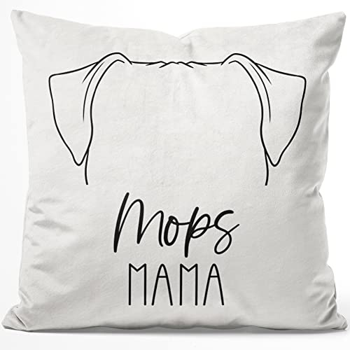 JUNIWORDS Kissen, Mops Mama, 40 x 40 cm, Flauschig Samtweich Weich (1008955)