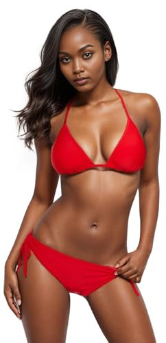Century Star Damen Bikini Set Badeanzug Zweiteiliger Bademode mit Triangel Bikinihose Strandmode Push Up Rot 36 (Tag Size S)