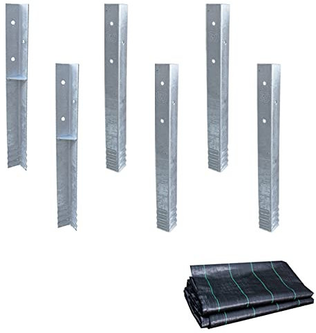 Wickey SolidLock Winkelanker aus feuerverzinktem Stahl für Spieltürme, Schaukeln, Stelzenhäuser - 6er-Set Anker inklusive Schrauben & Unkrautvlies - Bodenanker, Erdanker 500x45x45 mm