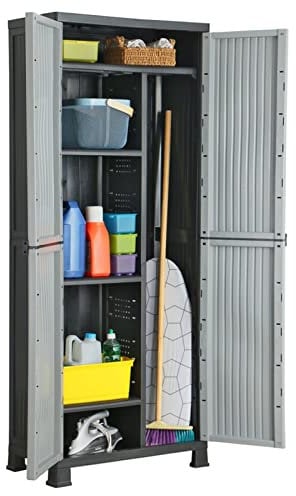 Tidyard Gartenschrank mit 2 Türen und 6 Fachböden Geräteschuppen Kunststoffschrank Spindschrank Schrank Spind Terrassenschrank Balkonschrank Kunststoff 68x39x171,5 cm