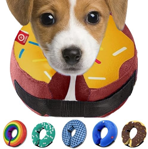 Ducomi Collare Protettivo Gonfiabile Elisabettiano per Cane e Gatto per Recupero Postoperatorio dell'Animale - libertà nei Movimenti e Vista - Previene l'Infezione da Graffi e Morsi (Donut, L)