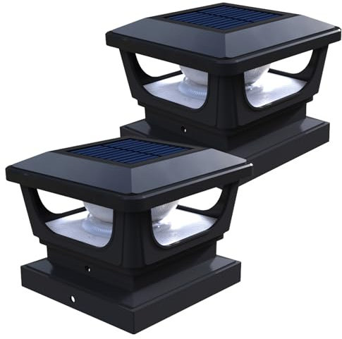 BRIGHTICONIC Solar Post Cap Lights Outdoor for 3x3, 4X4 Posts - Brightest Square Light Cap for Fence, Deck 6000K Cool White - Real Estate Sign Posts for Porch and Exterior Decor 2 Pack