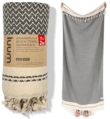 Luum® Strandtuch groß 90x200 Saunahandtuch Hamamtuch Badetuch Handtuch Yogatuch Duschtuch Strandhandtuch Saunatuch Reisehandtuch Turkish Towels, Damen Herren, 100% Baumwolle, Anthrazit