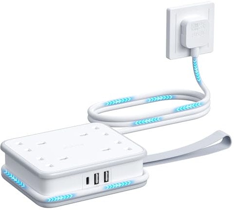 NTONPOWER 4 Way Extension Lead with USB C Slots, Wall Mounted Extension Lead with 3250W 13A 1.6M Extension Cord, Overload Protection Multi Plug Extension Lead for Home Office Travel