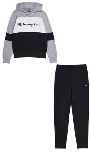 Champion Herren Legacy Icons Sweatsuits-Light Powerblend Terry Hooded Full-Reißverschluss Sportanzug, schwarz/grau, M