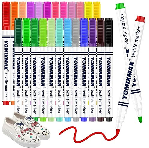 Bedeco Stoffmalstifte Waschfest, 24 Textilstifte Waschmaschinenfest Permanent Stofffarben Wasserfest Textilmarker Stoffstifte für DIY-Kostüme T-Shirts | Textilfarbe für Kinder und Erwachsen
