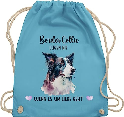 Turnbeutel Rucksack - Hunde - Border Collie - Geschenk Hundebesitzern - Unisize - Hellblau - personalisierte geschenke hundebesitzer hund collies tasche bag with dog hundemotiv taschen