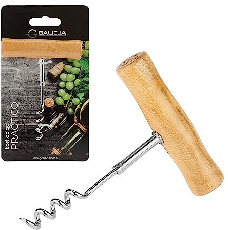 Galicja Korkenzieher Wein PRACTICO – Weinflaschenöffner – Weinkorkenzieher – Schraubenzieher-Korkenzieher – Wein Öffner – Wine Bottle Opener – Korkenzieher Holzgriff