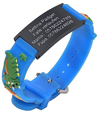 Notfallarmband SOS Armband Kinder Telefonnummer - Wasserfest Blau Silikon Anti Verloren Kinder Namenarmband Identifikationsarmband Kinderarmband Personalisiertes ID Armband für Jungen