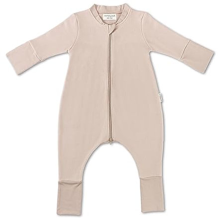 Hofbrucker Baby Schlafsack mit Füßen aus 100% Bio Baumwollfleece - Ganzjahres Schlafsack Babyschlafsack Frühling Herbst (Taupe, 62-68)