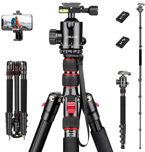 JOILCAN 74 Camera Tripod & Monopod, Aluminum Tripod with Metal Ball Head & Phone Holder, Travel Lightweight Tripod Stand for Canon/Nikon/Sony/DSLR Camera/Smartphone, Load Capacity 13.6kg/30lbs