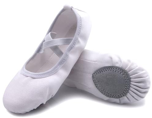 Uniuni Ballettschuhe Mädchen Ballettschläppchen Kinder Ballett Schläppchen Leinen Tanzschuhe Geteilte Ledersohle Weiß 39